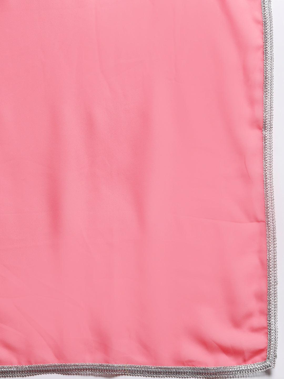 Pink Embroidered Georgette Straight Suit Set With Trousers - Libas