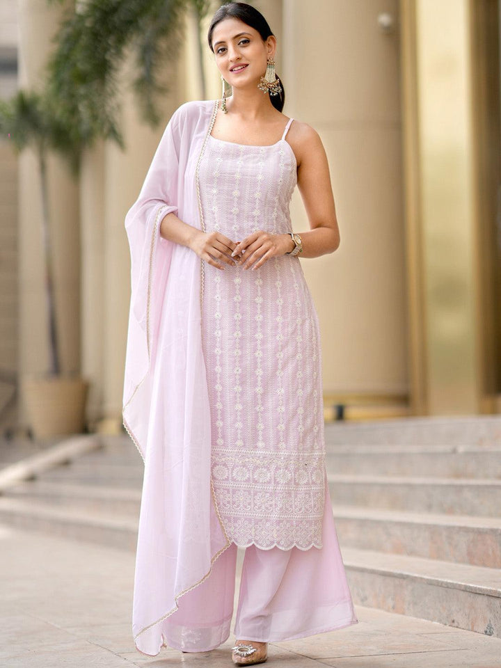 Pink Embroidered Georgette Suit Set