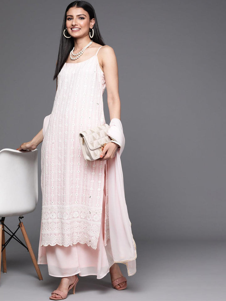 Pink Embroidered Georgette Suit Set