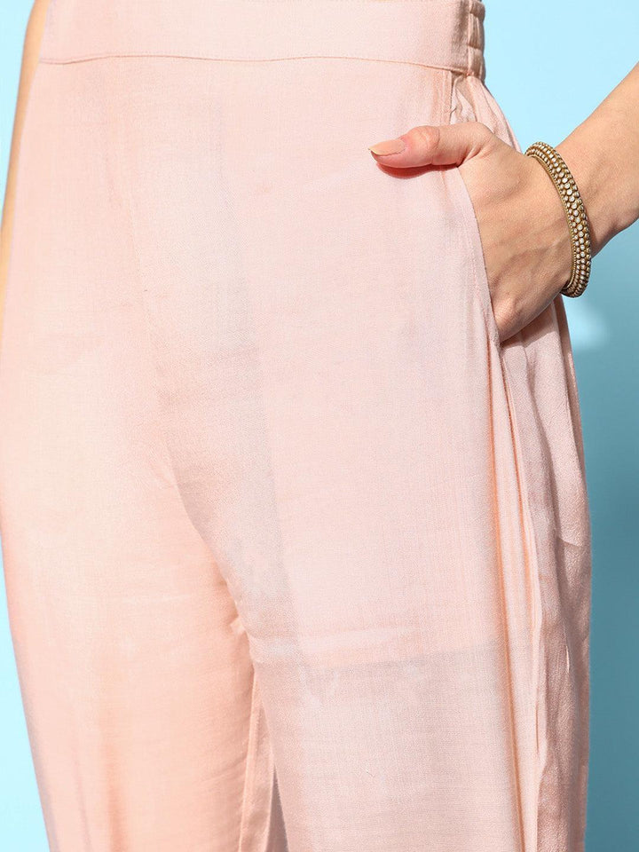 Pink Embroidered Georgette Straight Suit Set With Trousers