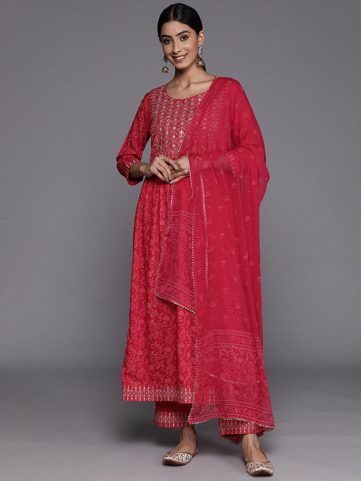 Pink Embroidered Rayon Suit Set With Trousers