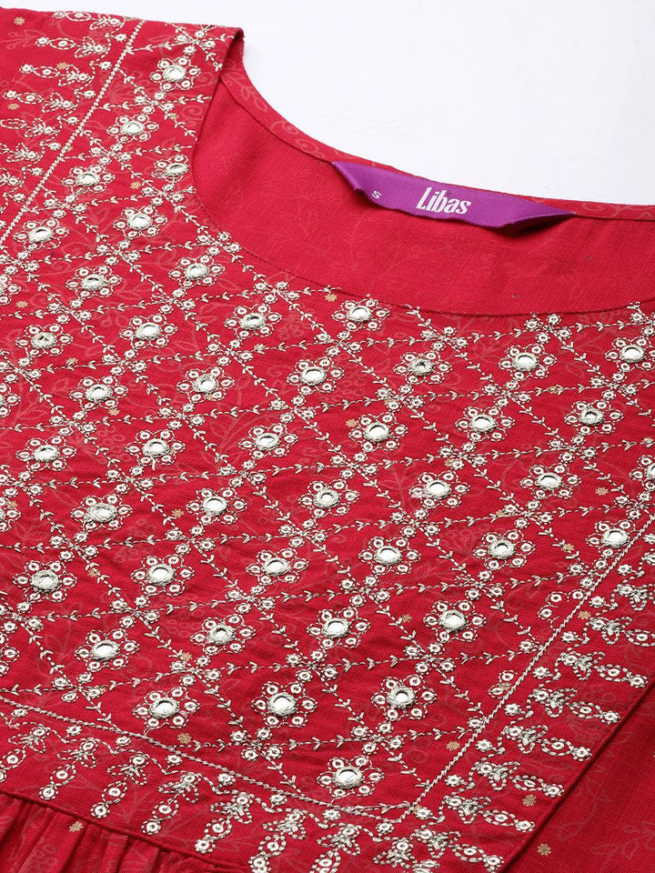 Pink Embroidered Rayon Suit Set With Trousers