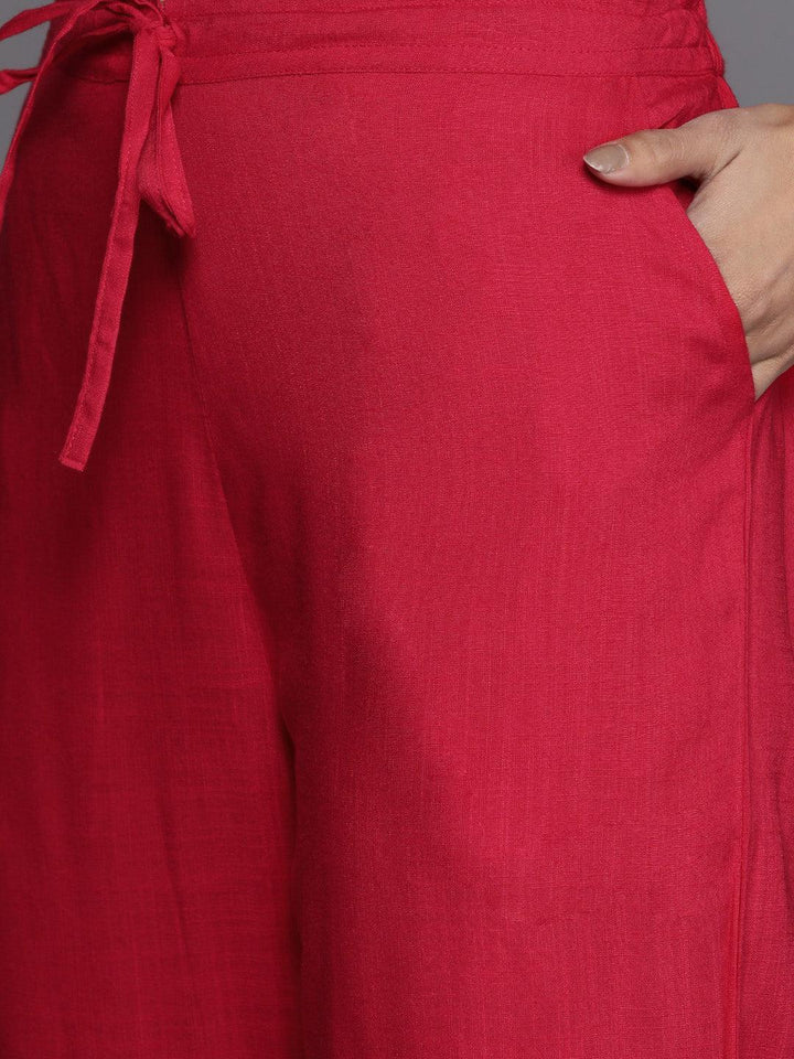 Pink Embroidered Rayon Suit Set With Trousers