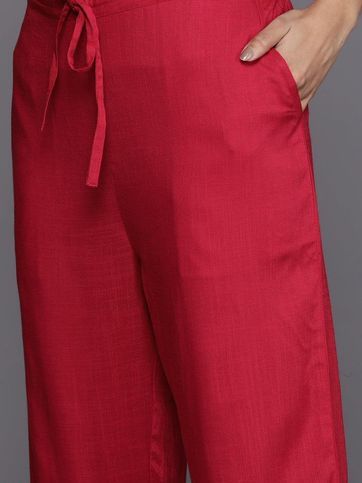 Pink Embroidered Rayon Suit Set With Trousers