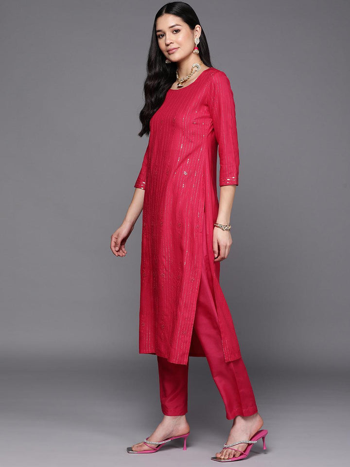 Pink Embroidered Rayon Straight Kurta
