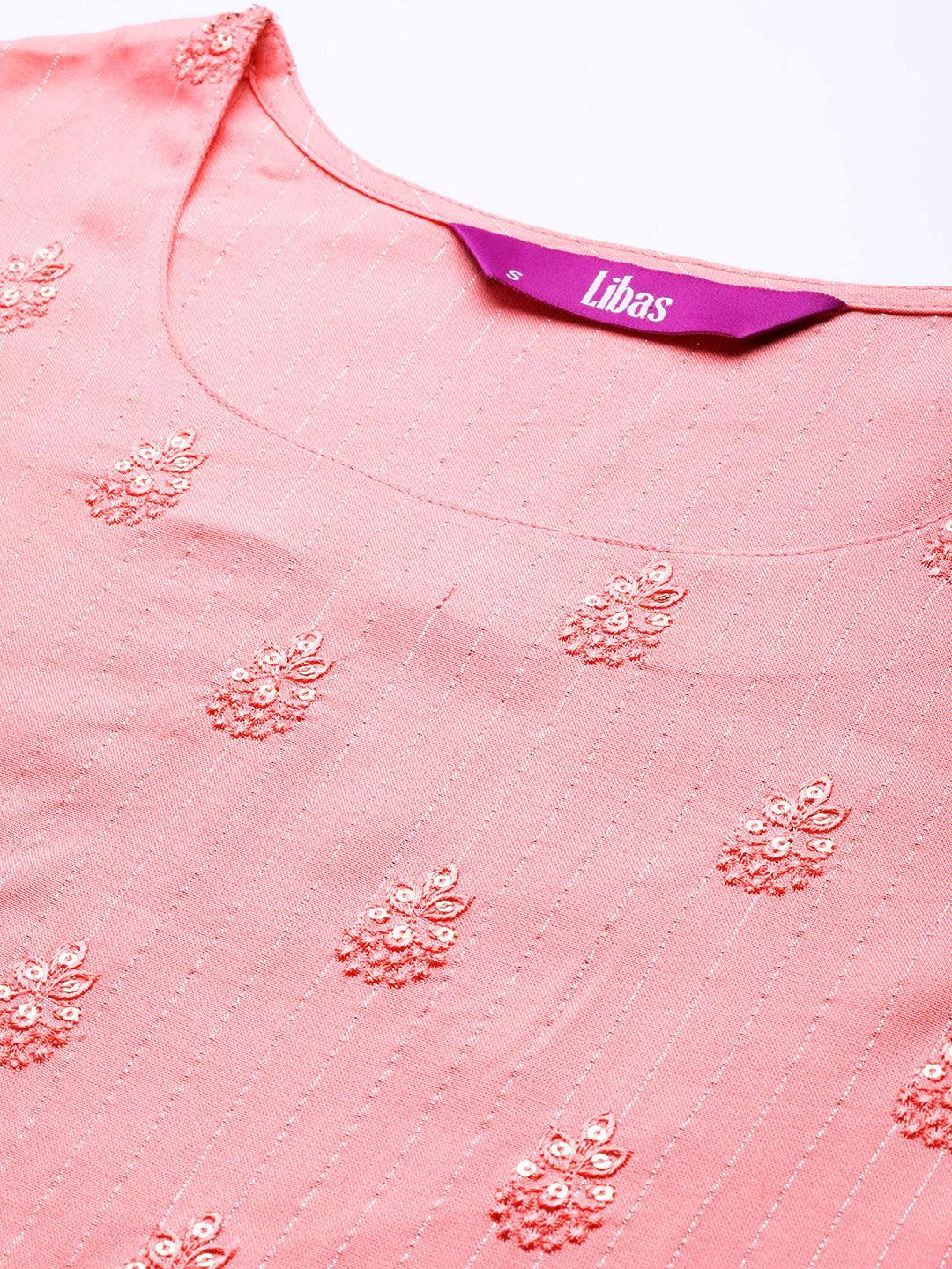 Pink Embroidered Rayon Straight Kurta - ShopLibas