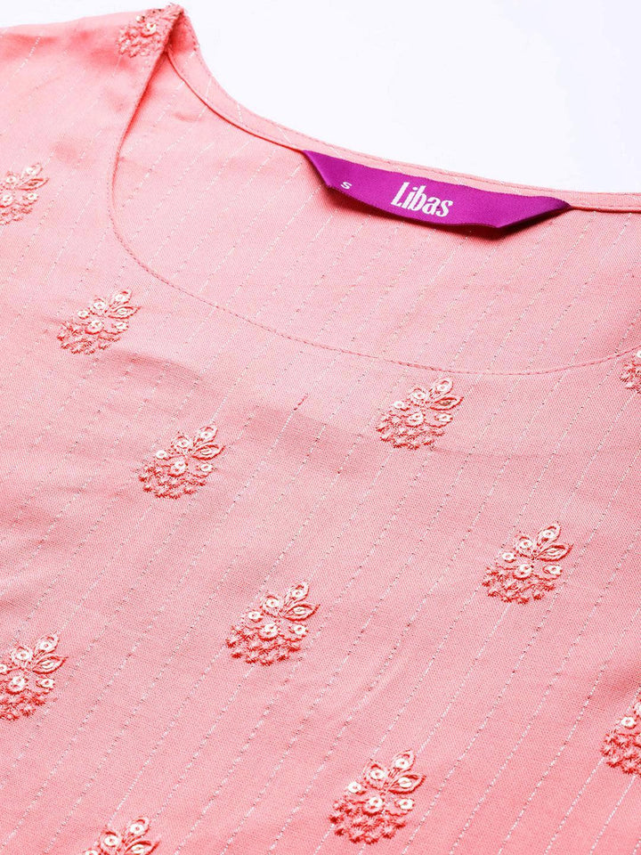 Pink Embroidered Rayon Straight Kurta