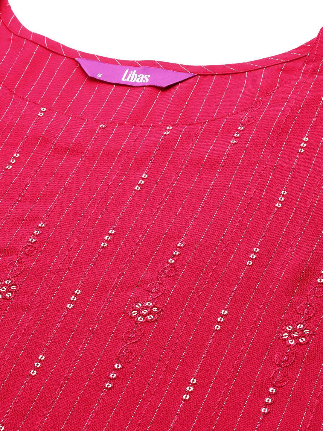 Pink Embroidered Rayon Straight Kurta - ShopLibas