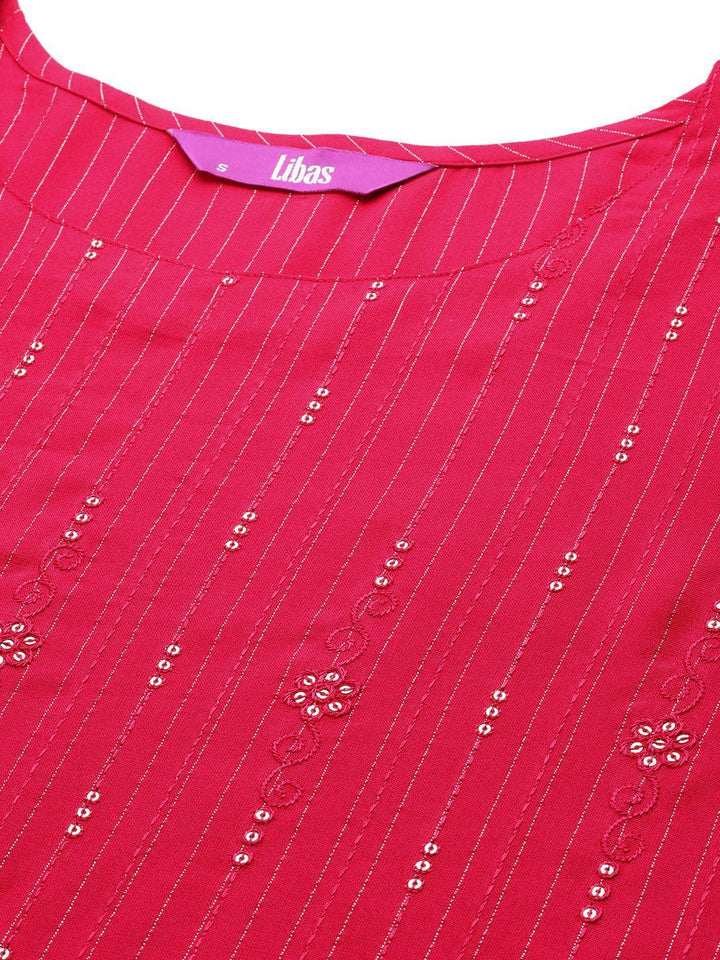 Pink Embroidered Rayon Straight Kurta