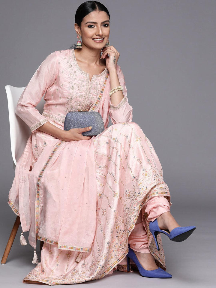 Pink Embroidered Silk Anarkali Suit Set