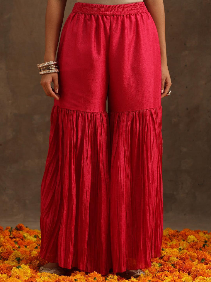 Pink Embroidered Silk Blend Straight Suit Set With Sharara