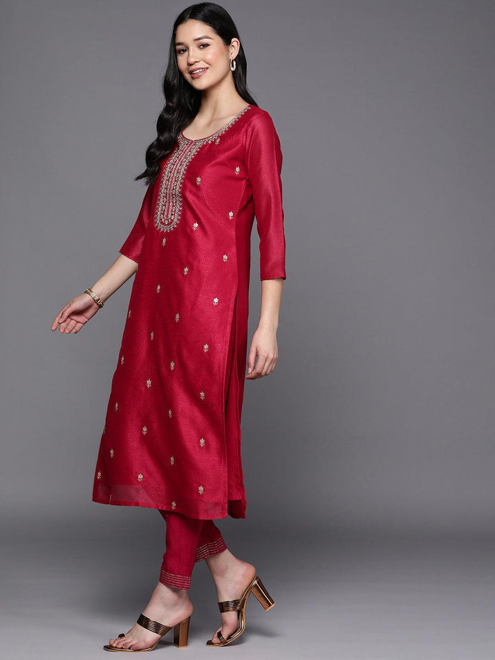 Pink Embroidered Silk Straight Kurta