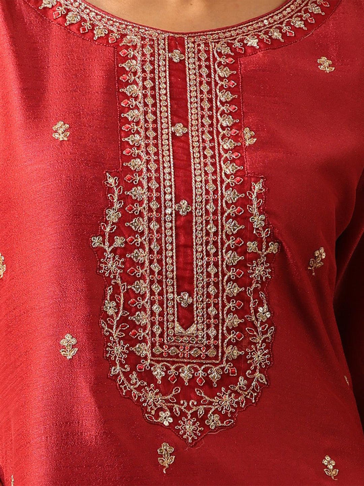 Pink Embroidered Silk Straight Kurta