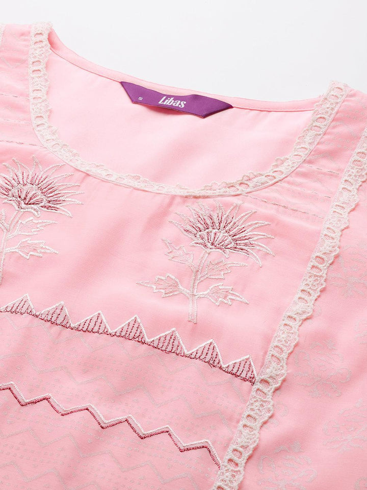 Pink Printed Chanderi Silk Straight Suit Set