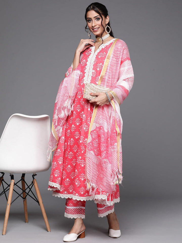 Pink Printed Cotton Suit Set