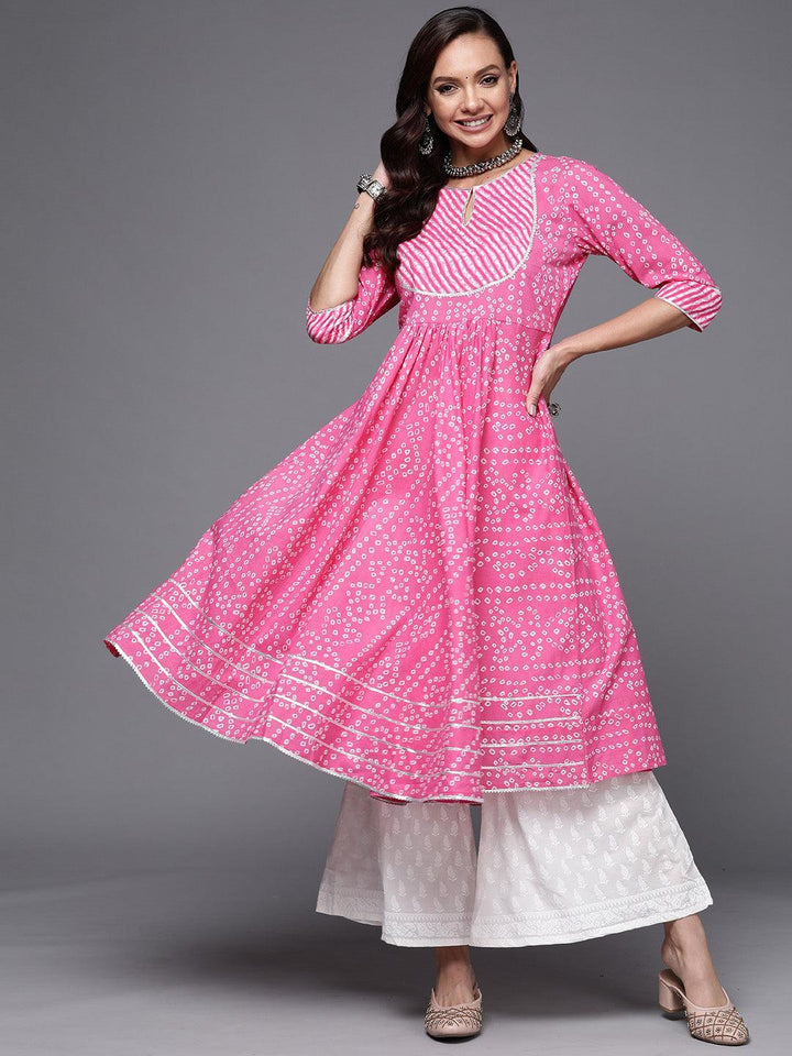 Pink Printed Cotton Anarkali Kurta