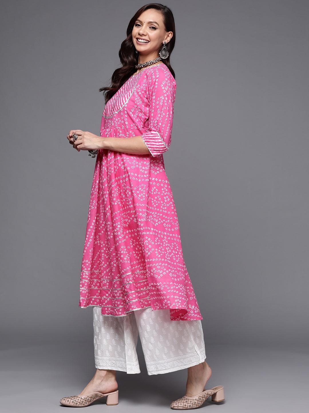 Pink Printed Cotton Anarkali Kurta - ShopLibas