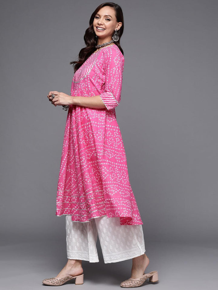 Pink Printed Cotton Anarkali Kurta