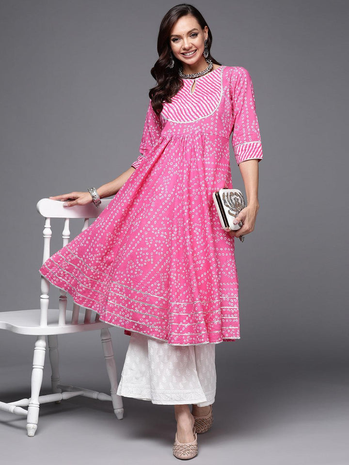 Pink Printed Cotton Anarkali Kurta