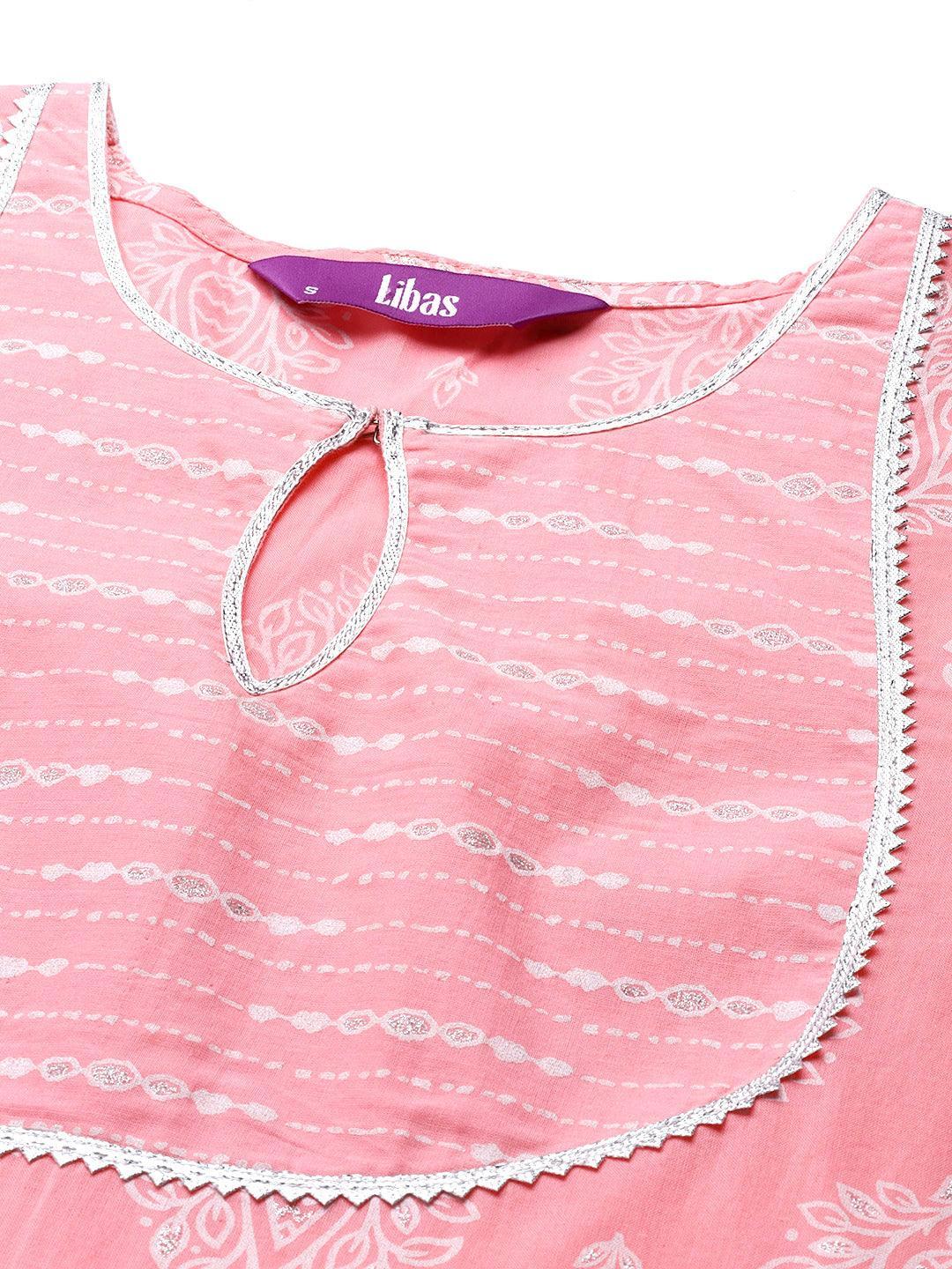 Pink Printed Cotton Anarkali Kurta - ShopLibas