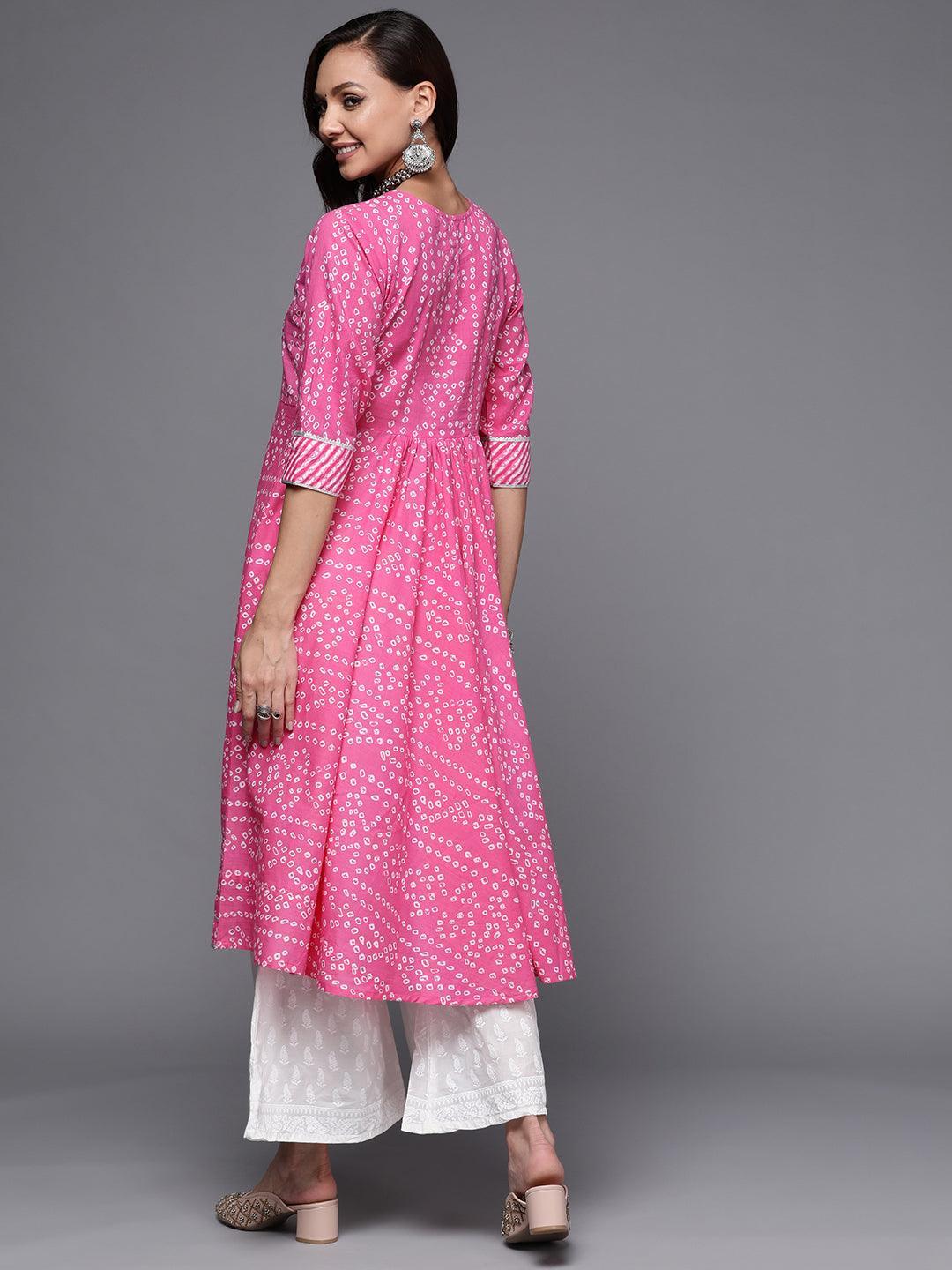 Pink Printed Cotton Anarkali Kurta - ShopLibas