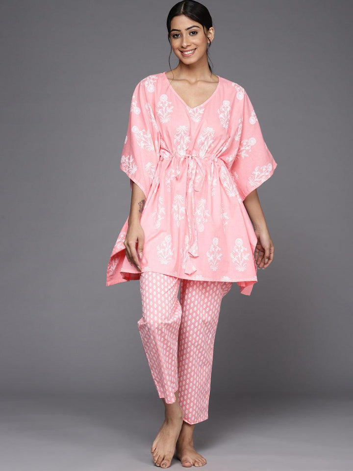 Pink Printed Cotton Night Suit