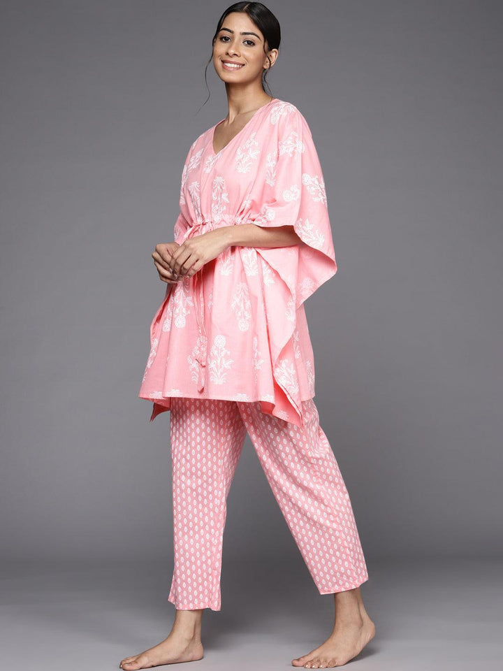 Pink Printed Cotton Night Suit