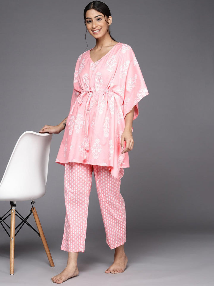 Pink Printed Cotton Night Suit