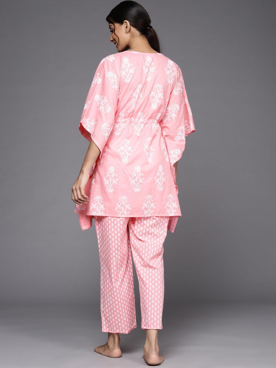 Pink Printed Cotton Night Suit - ShopLibas