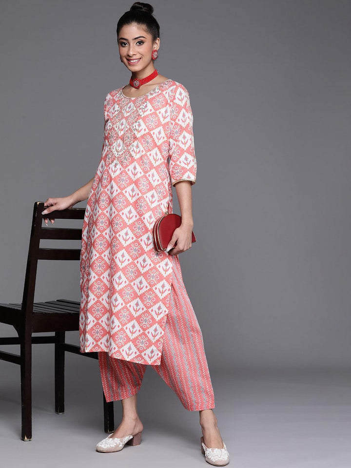 Pink Printed Cotton Kurta
