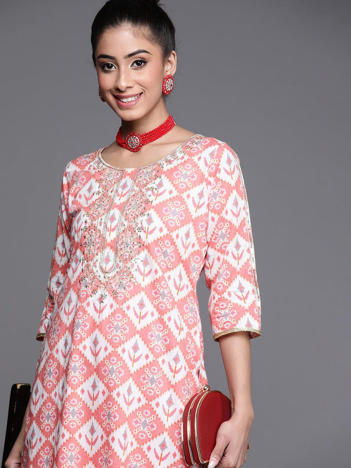 Pink Printed Cotton Kurta