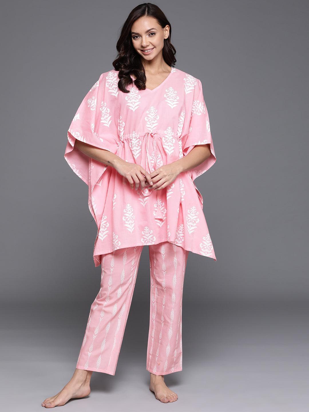 Pink Printed Cotton Night Suit - ShopLibas