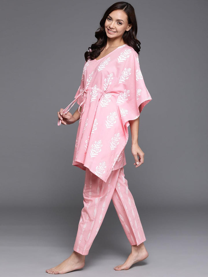 Pink Printed Cotton Night Suit