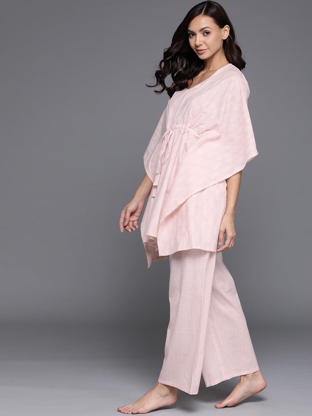 Pink Printed Cotton Night Suit - ShopLibas