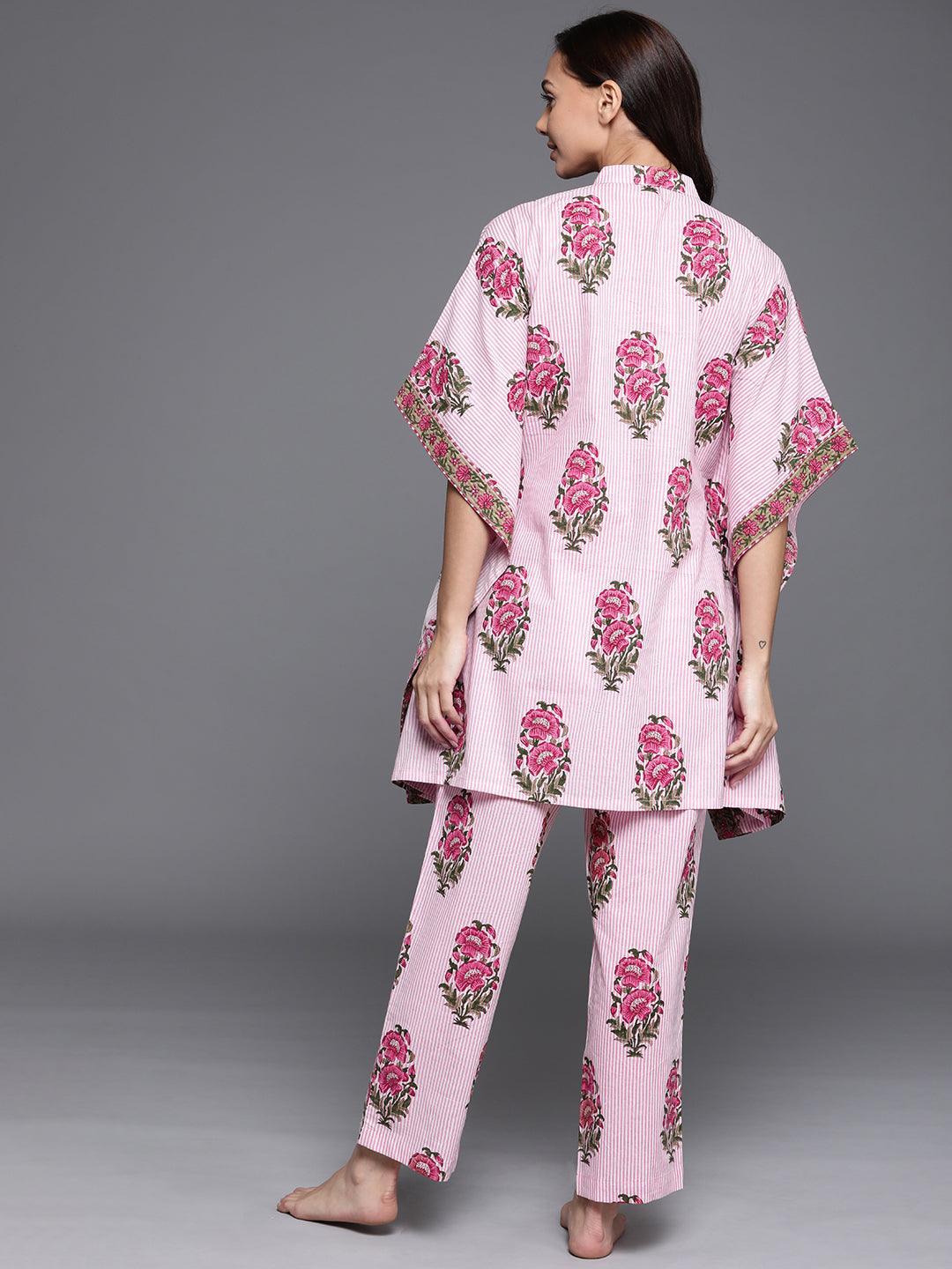 Pink Printed Cotton Night Suit - ShopLibas