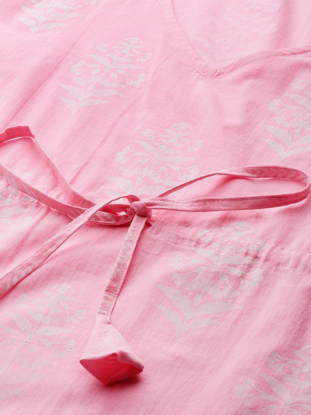 Pink Printed Cotton Night Suit - ShopLibas