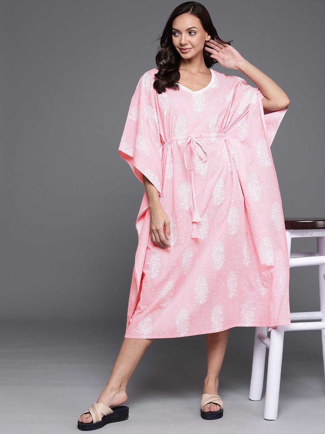 Pink Printed Cotton Nightdress - ShopLibas