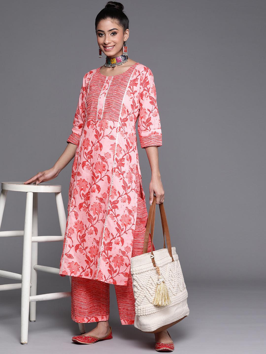 Pink Printed Cotton Palazzos - ShopLibas