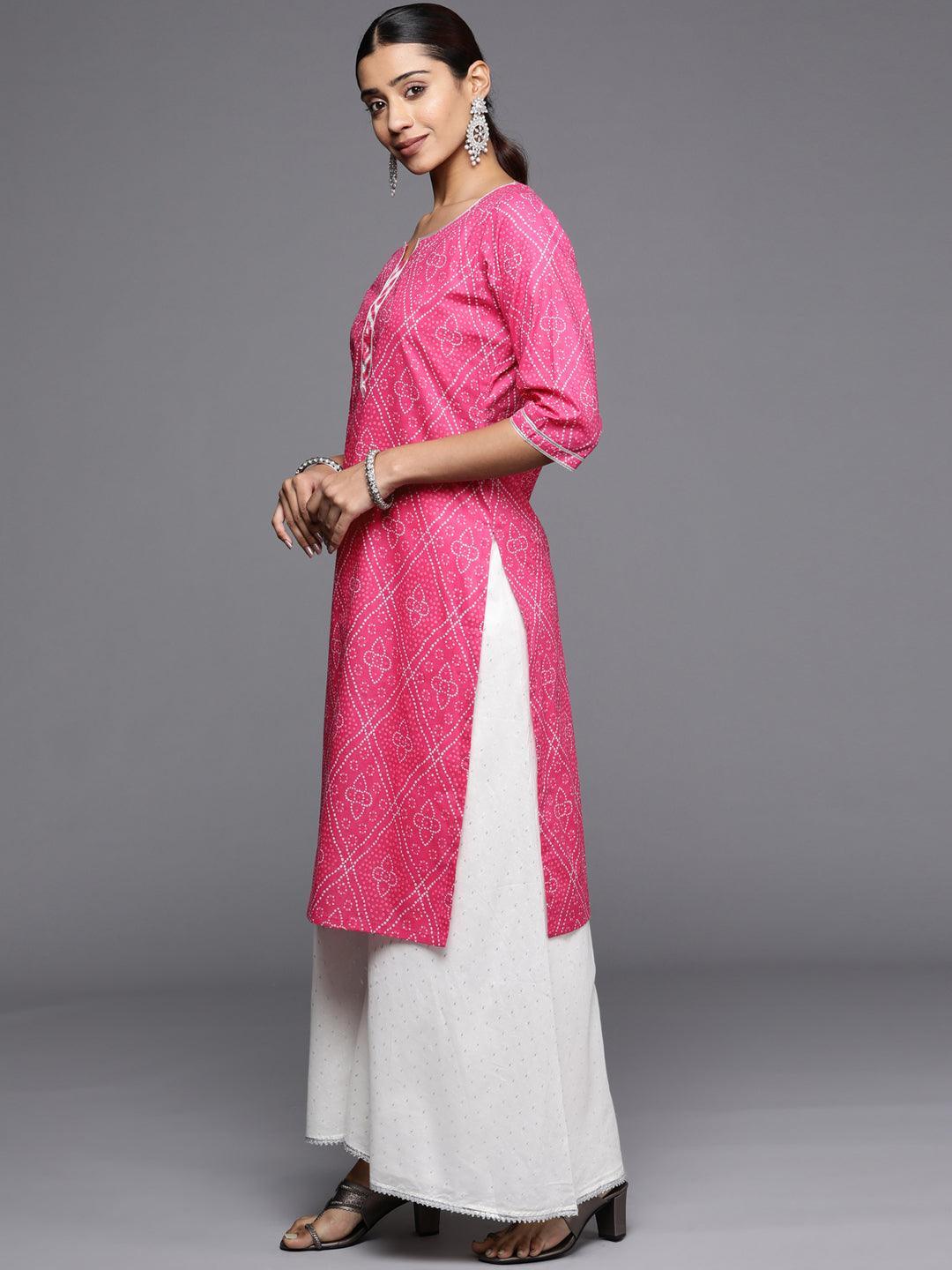 Pink Printed Cotton Straight Kurta - ShopLibas