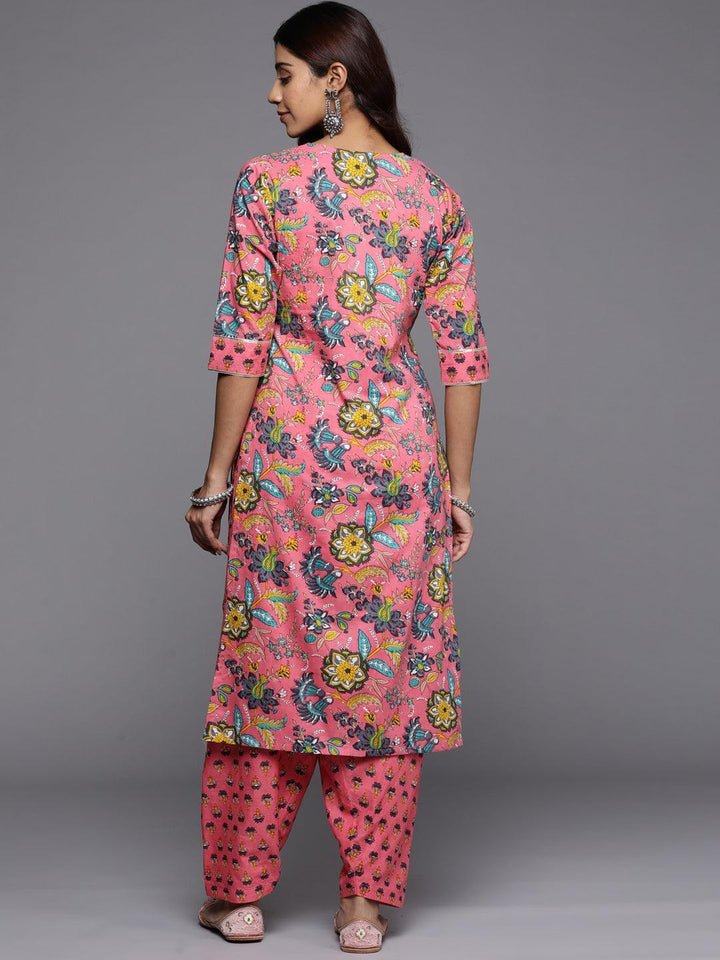 Pink Printed Cotton Straight Kurta