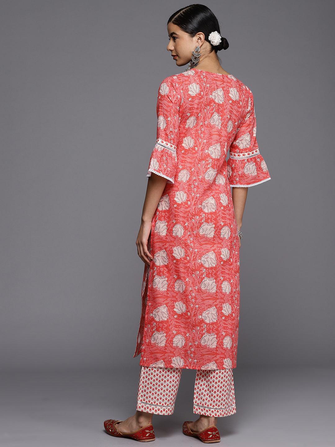 Pink Printed Cotton Straight Kurta - ShopLibas