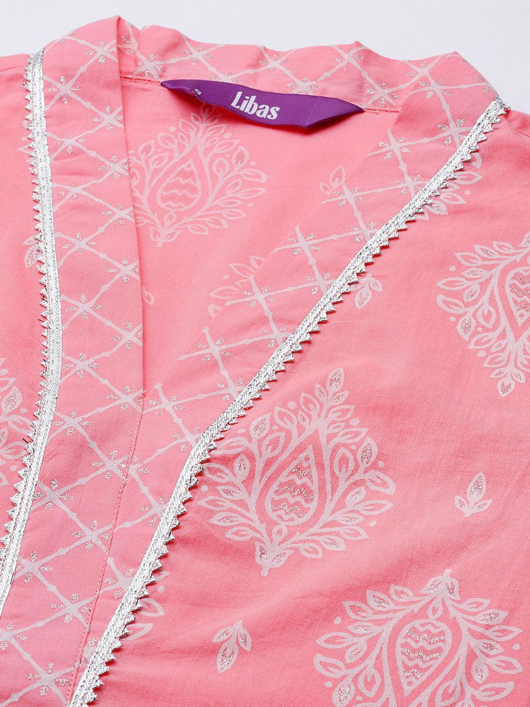 Pink Printed Cotton Straight Kurta - ShopLibas