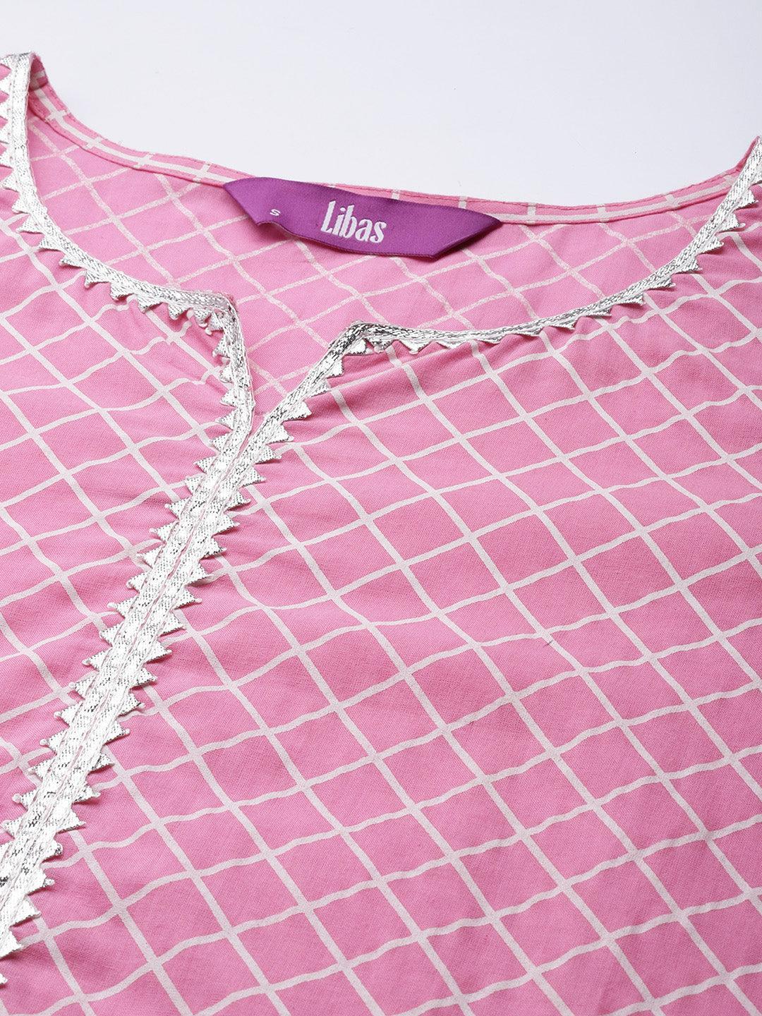 Pink Printed Cotton Straight Kurta - ShopLibas