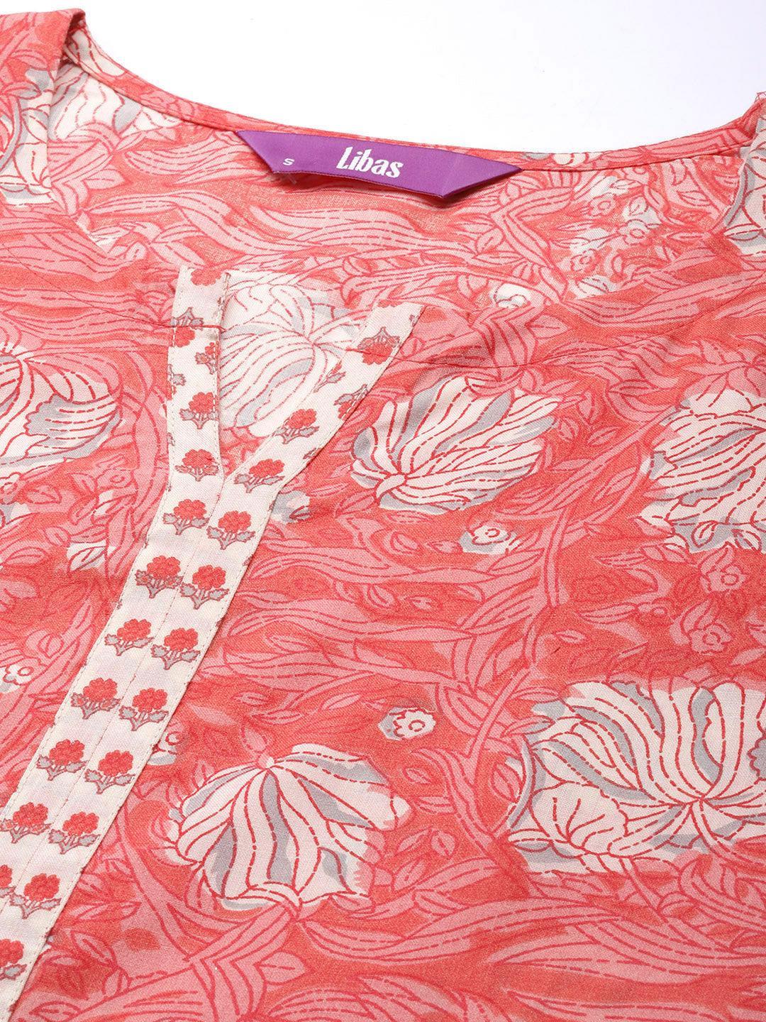 Pink Printed Cotton Straight Kurta - ShopLibas