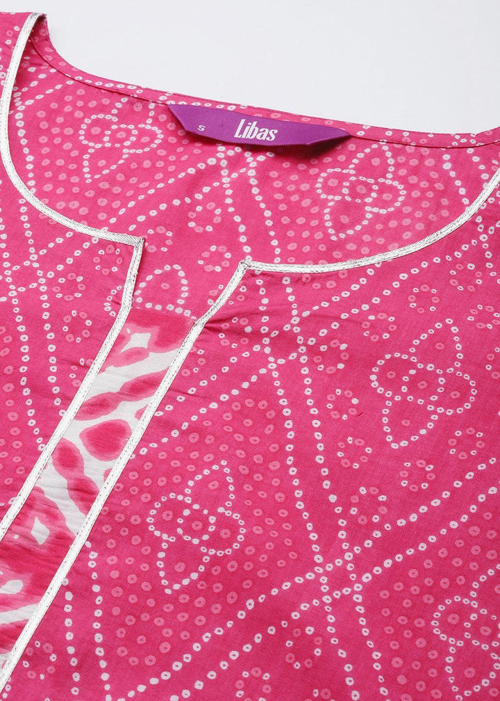 Pink Printed Cotton Straight Kurta