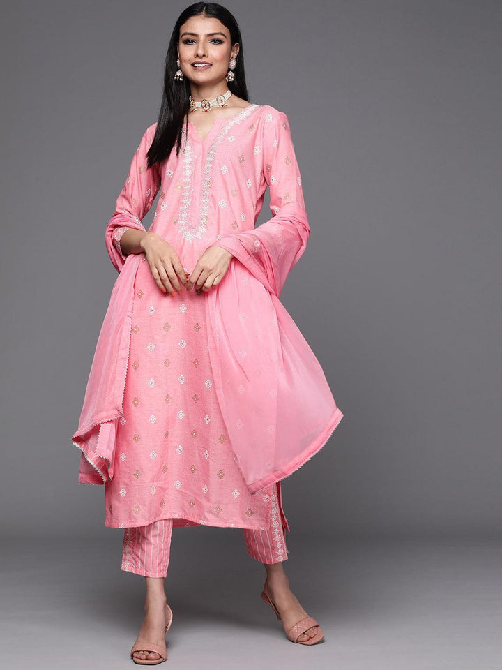 Pink Printed Cotton Suit Set