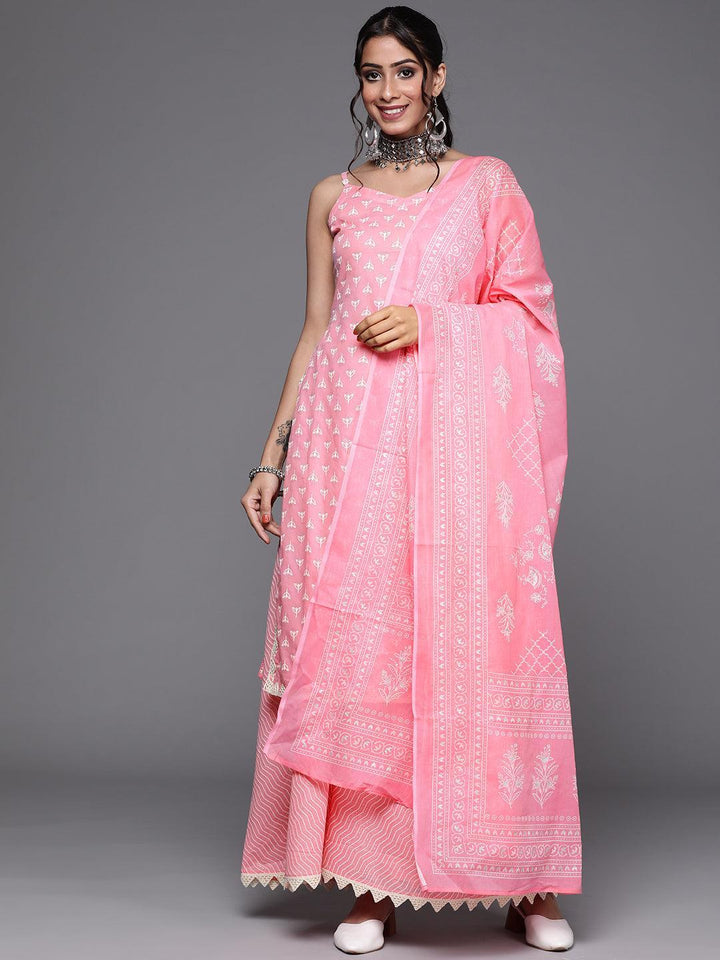 Pink Printed Cotton Suit Set