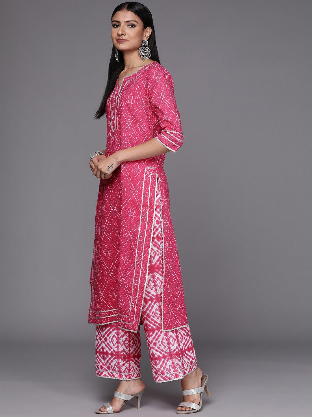 Pink Printed Cotton Straight Suit Set - ShopLibas