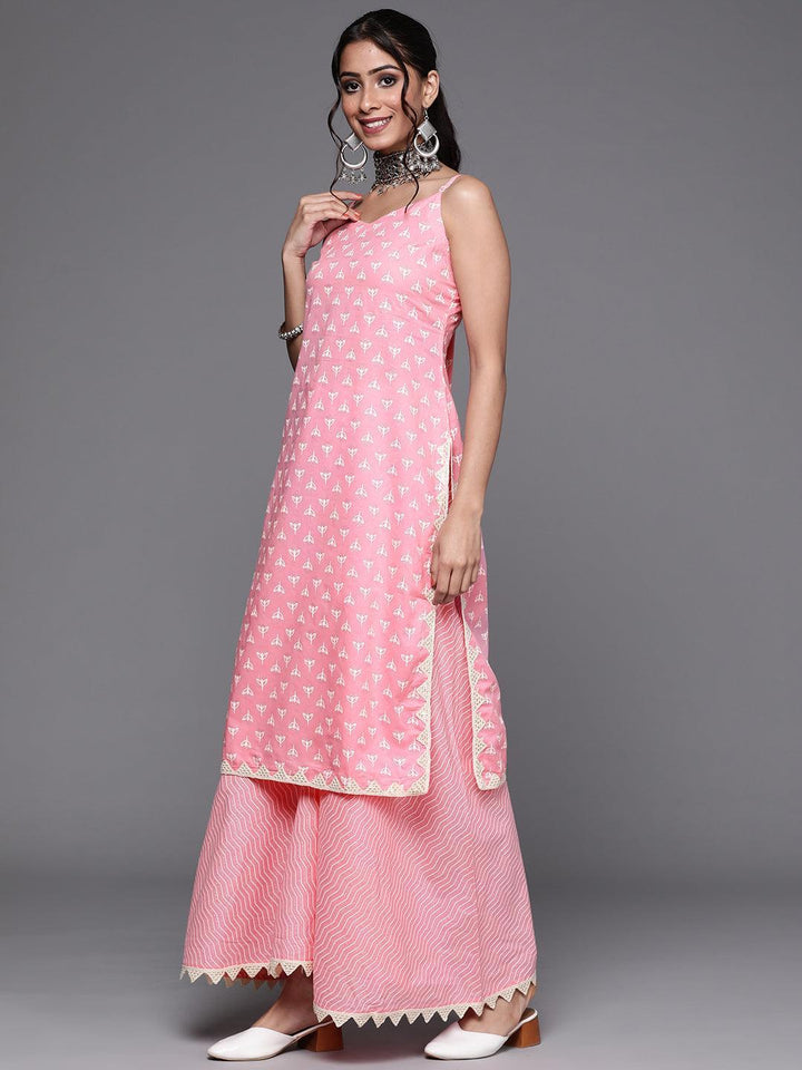 Pink Printed Cotton Suit Set