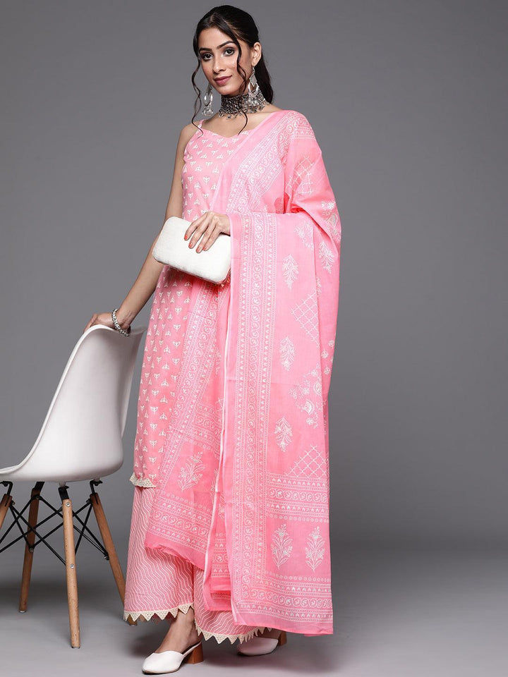 Pink Printed Cotton Suit Set